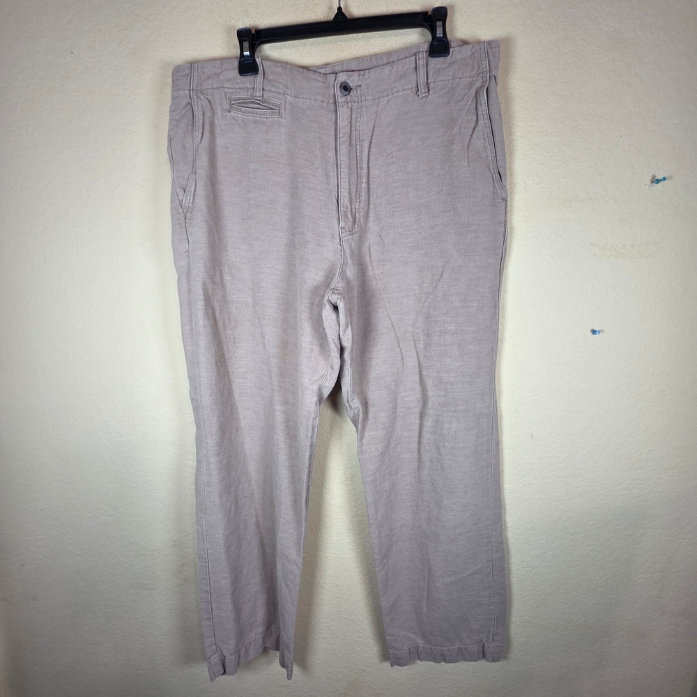 Indigo Palms Classic Chino Fit Linen Cotton Blend Pants Tan Khaki 38x32 Mens